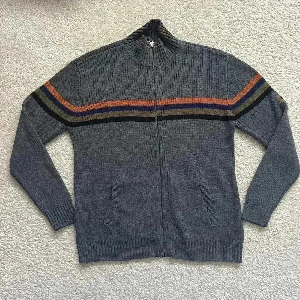 The North Face Sweater Mens Size Large A5 Series Knit Zip-Up Jacket Striped Gray